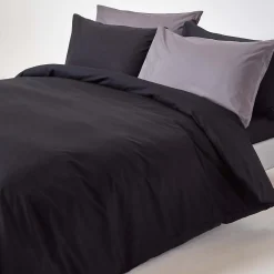 Parure de lit 100% coton égyptien 200 fils noir, 260x220cm - HOMESCAPES