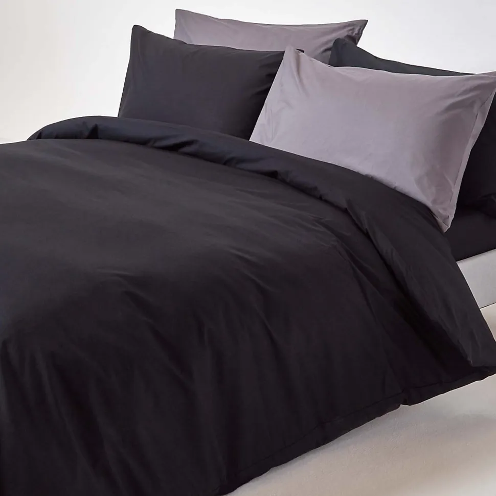 Parure de lit 100% coton égyptien 200 fils noir, 260x220cm - HOMESCAPES