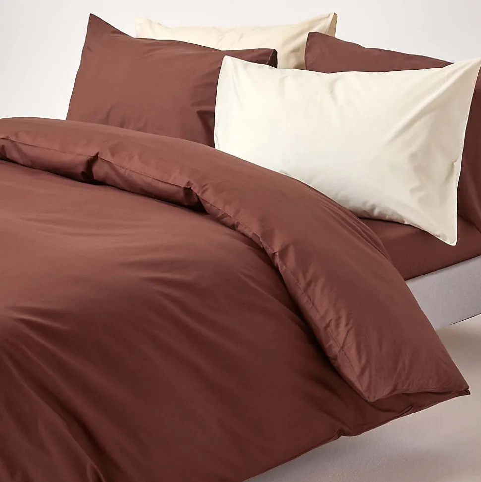 Parure de lit 100% coton égyptien 200 fils marron chocolat, 135x200cm - HOMESCAPES