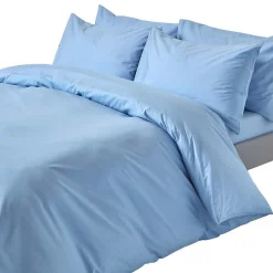 Parure de lit 100% coton égyptien 200 fils bleu, 135x200cm - HOMESCAPES