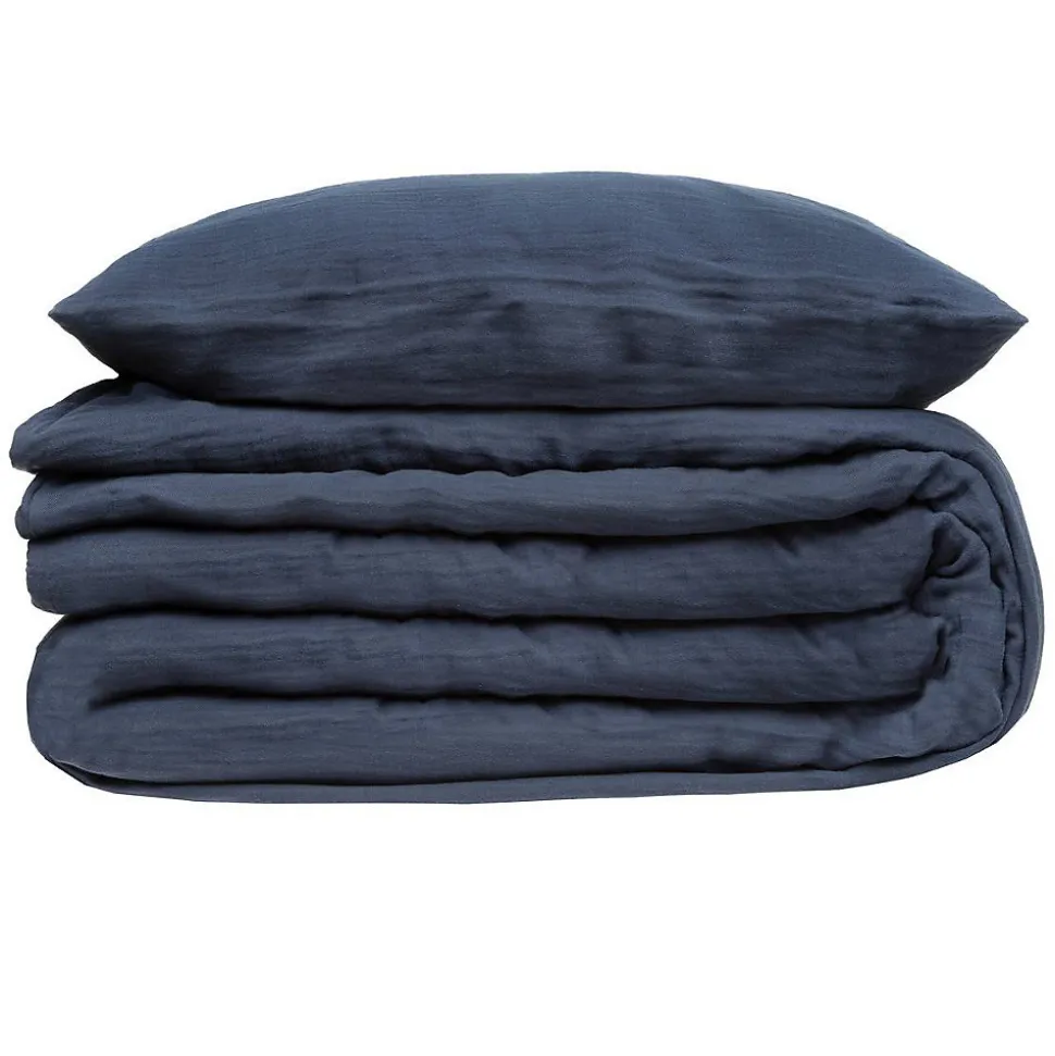Parure de lit - gaze de coton - bleu gris - 240x220 cm - Atmosphera