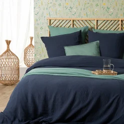 Parure de lit - gaze de coton - bleu gris - 240x220 cm - Atmosphera