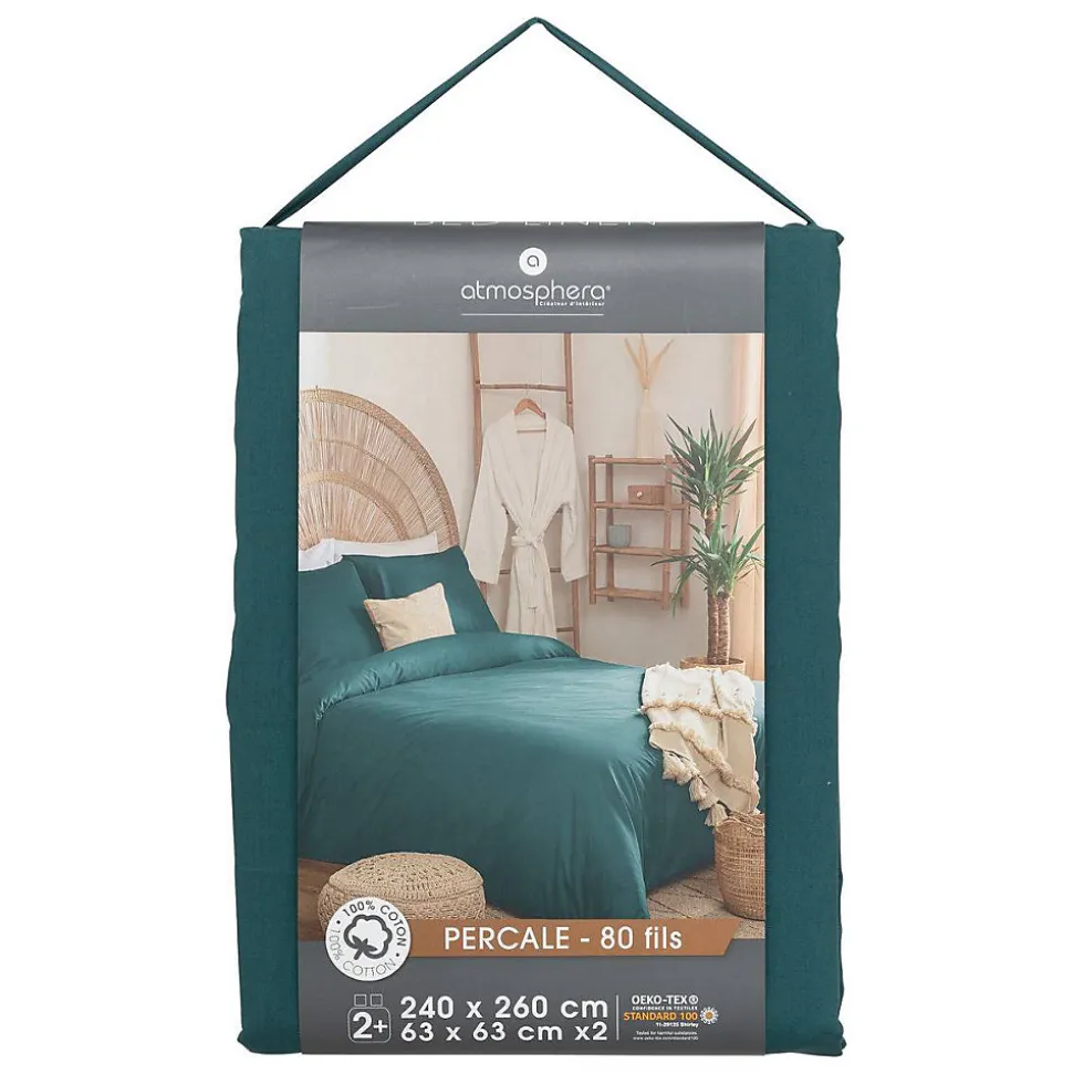Parure de lit - percale - bleu - 260x240 cm - Atmosphera