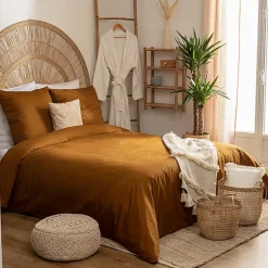 Parure de lit - percale - jaune ocre - 260x240 cm - Atmosphera