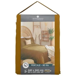 Parure de lit - percale - jaune ocre - 260x240 cm - Atmosphera