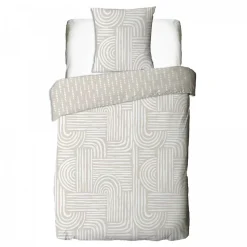 Parure de lit 1 personne en coton imprimé beige 140x200cm