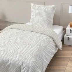 Parure de lit 1 personne en coton imprimé beige 140x200cm