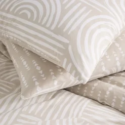 Parure de lit 1 personne en coton imprimé beige 140x200cm