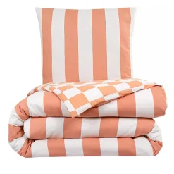Parure de lit 2 personnes rayé damier réversible 200x200cm