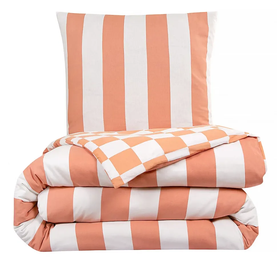 Parure de lit 2 personnes rayé damier réversible 200x200cm