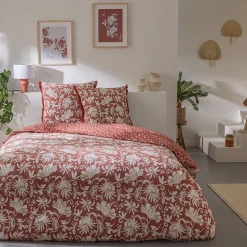 Parure de lit 2 personnes floral à franges en coton 240x220cm