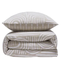 Parure de lit 2 personnes en coton 57 fils imprimé beige 240x220cm