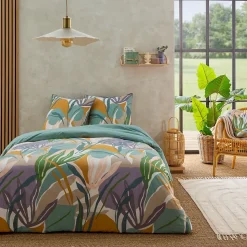 Parure de lit 2 personnes végétal réversible unie 260x240cm