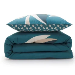 Parure de lit 2 personnes tropical réversible feuilles 240x220cm