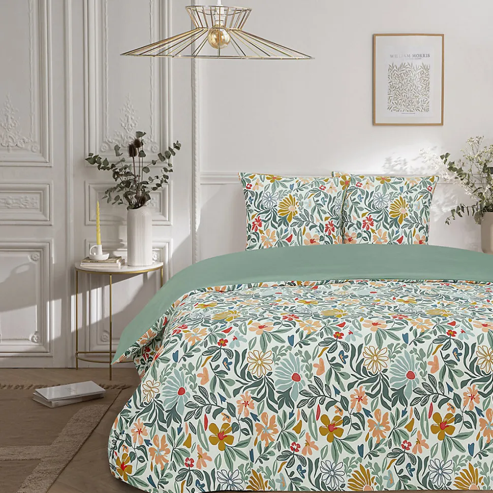 Parure de lit 2 personnes en satin de coton imprimé floral 260x240cm