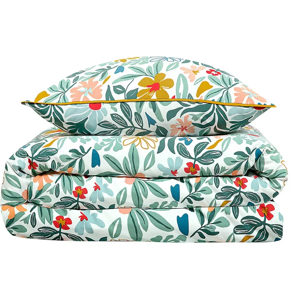 Parure de lit 2 personnes en satin de coton imprimé floral 260x240cm