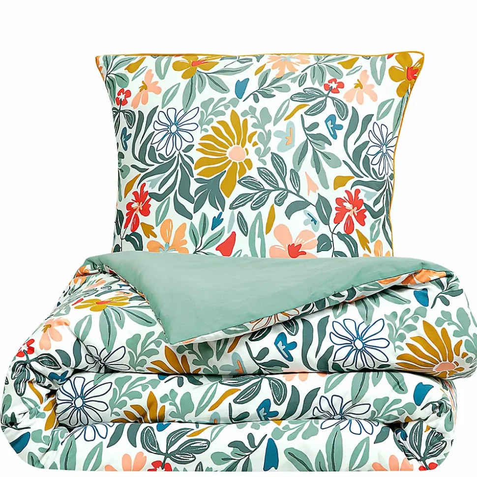 Parure de lit 2 personnes en satin de coton imprimé floral 260x240cm