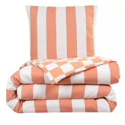 Parure de lit 2 personnes rayé damier réversible 240x220cm