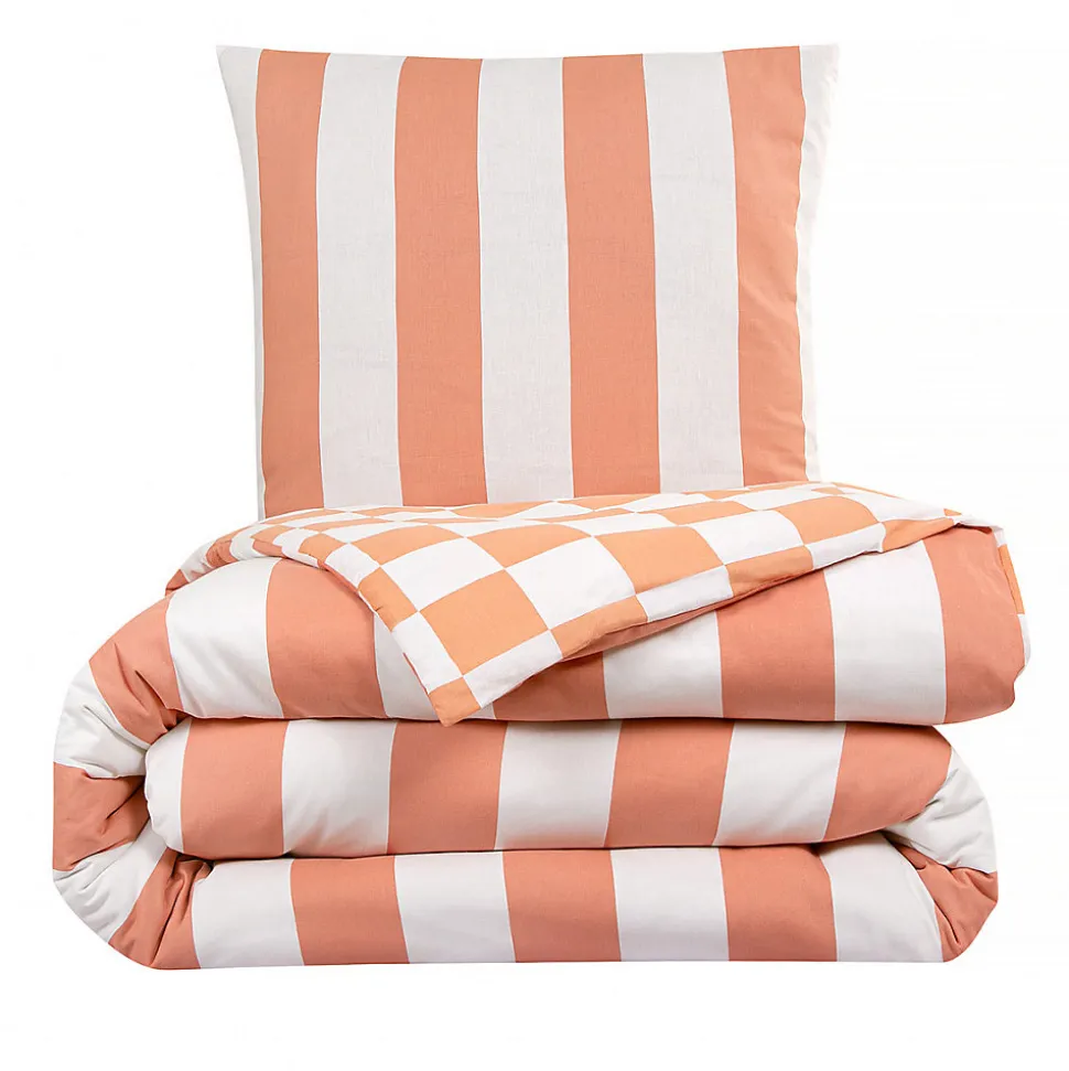 Parure de lit 2 personnes rayé damier réversible 240x220cm