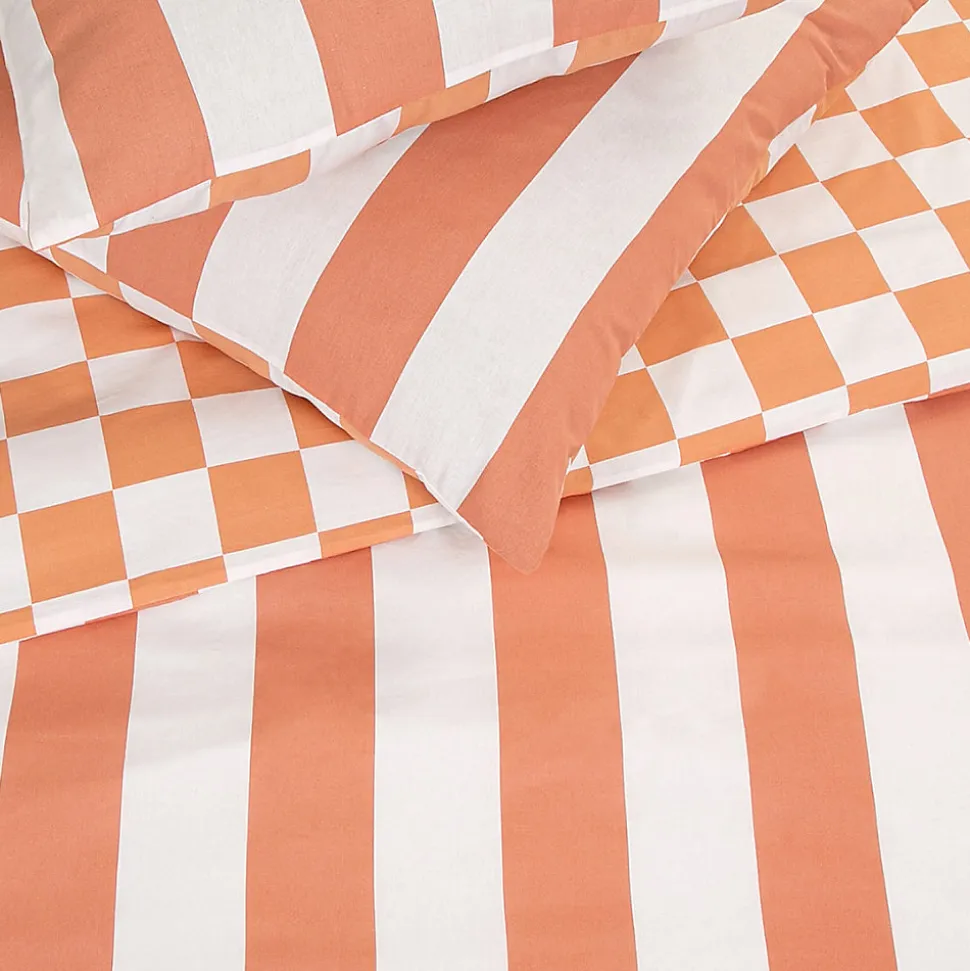 Parure de lit 2 personnes rayé damier réversible 240x220cm