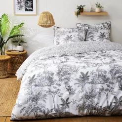 Parure de lit 2 personnes en coton 57 fils imprimé blanc 240x220cm