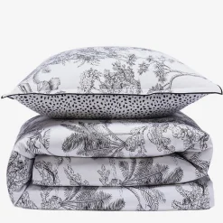 Parure de lit 2 personnes en coton 57 fils imprimé blanc 240x220cm