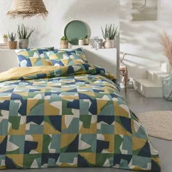 Parure de lit 2 personnes géométrique coton 57 fils 260x240cm