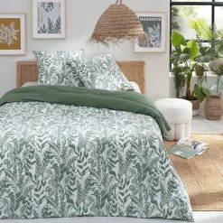Parure de lit 2 personnes tropical réversible unie 240x220cm