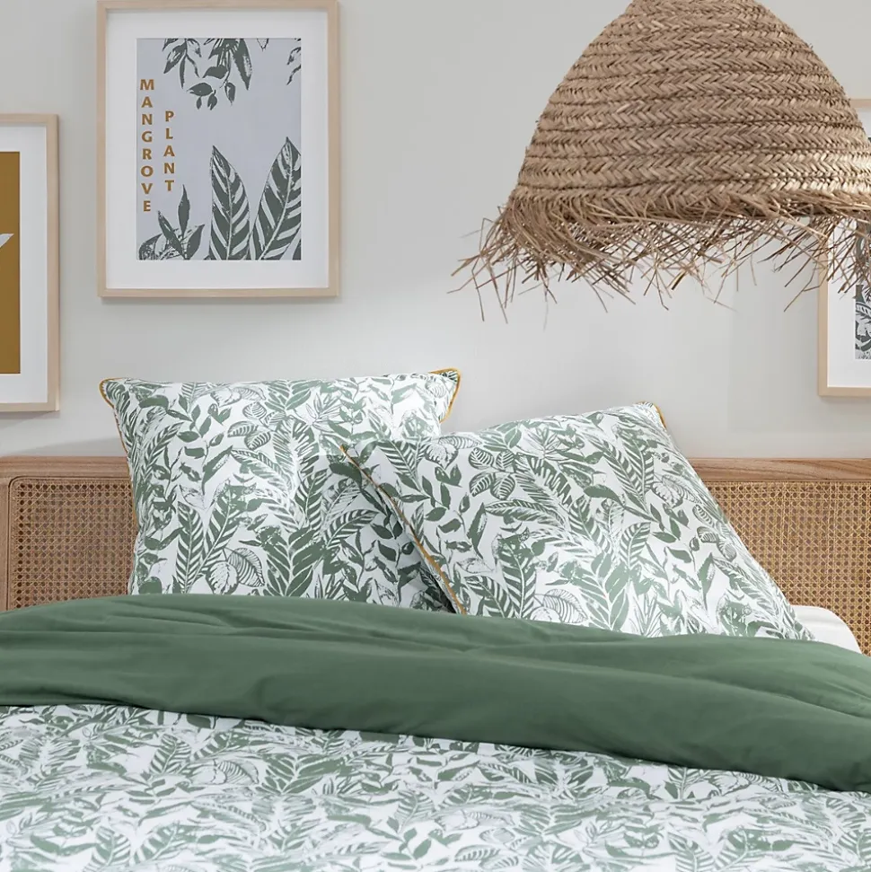Parure de lit 2 personnes tropical réversible unie 240x220cm