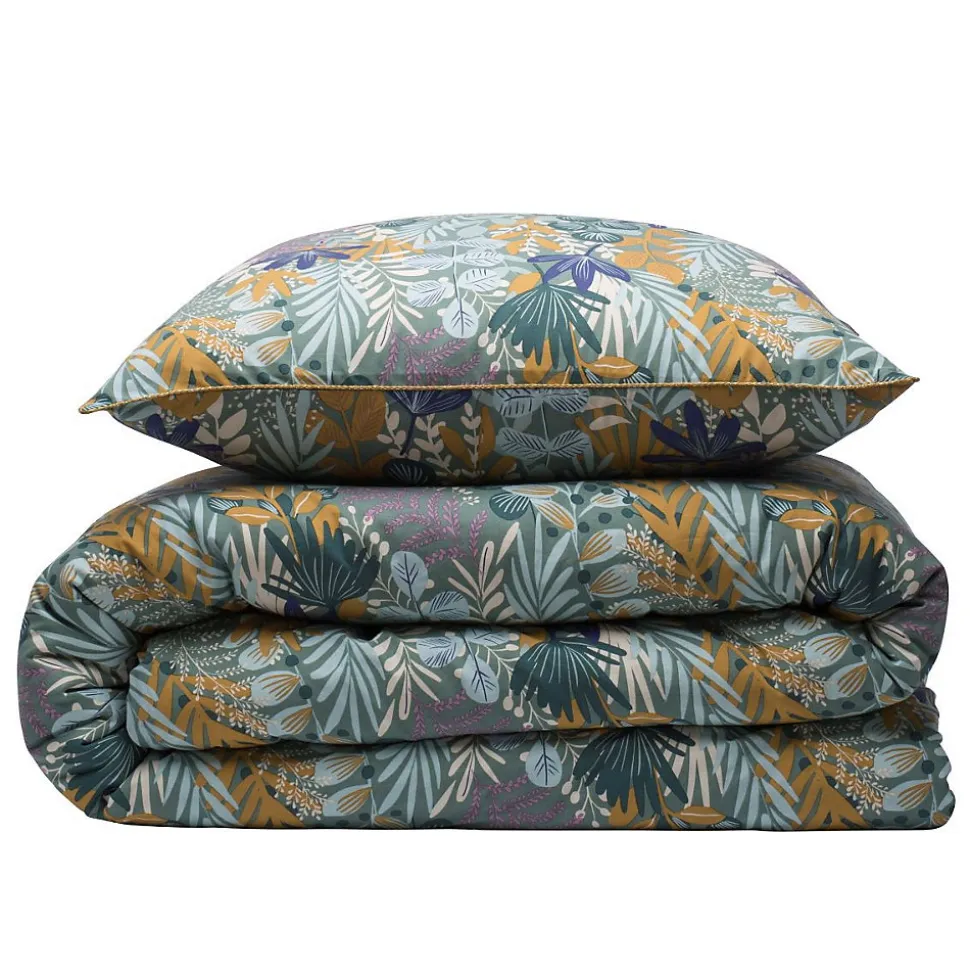 Parure de lit 2 personnes végétal tropical réversible 240x220cm