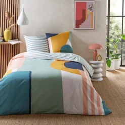 Parure de lit 2 personnes géométrique à rayures 260x240cm