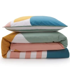 Parure de lit 2 personnes géométrique à rayures 260x240cm