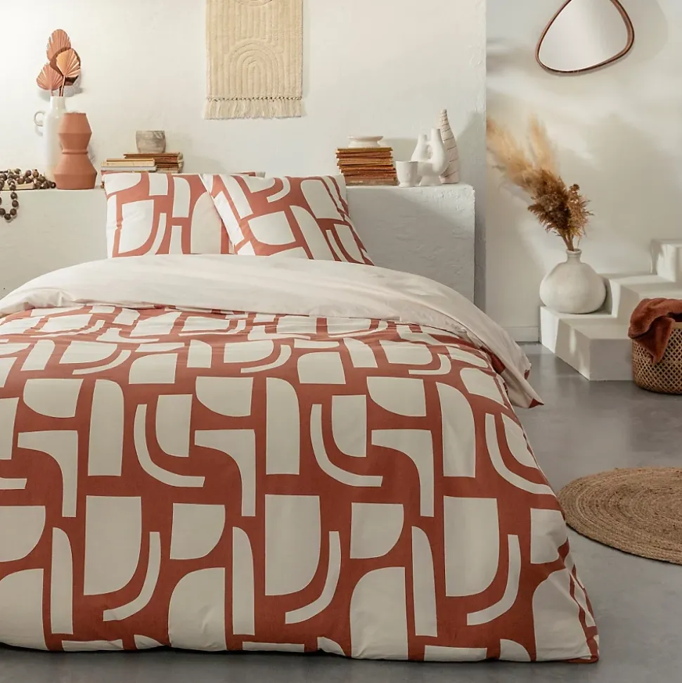 Parure de lit 2 personnes géométrique bicolore 260x240cm