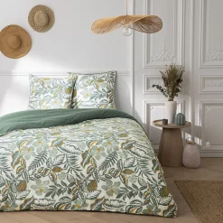 Parure de lit 2 personnes imprimé végétal réversible 240x220cm