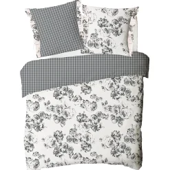 Parure de lit 2 personnes en coton 57 fils imprimé ecru 260x240cm