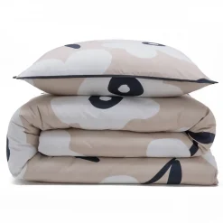 Parure de lit 2 personnes en coton 57 fils imprimé beige 240x220cm