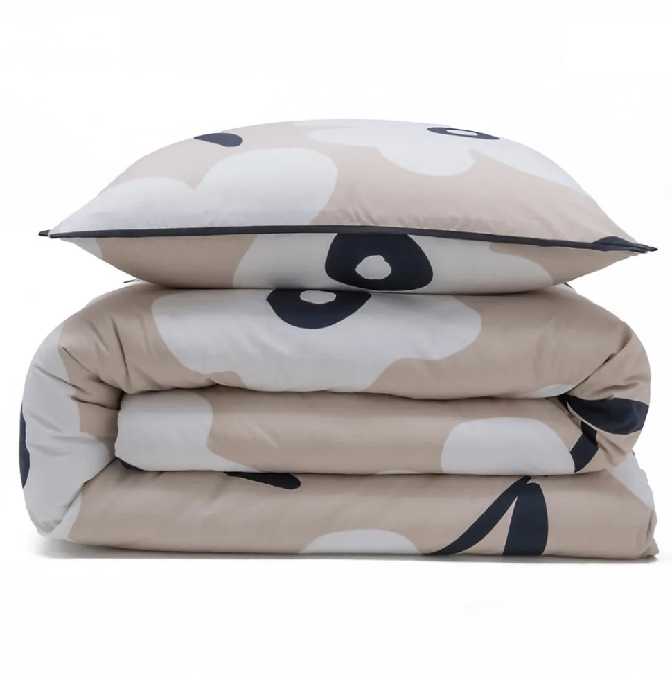 Parure de lit 2 personnes en coton 57 fils imprimé beige 240x220cm