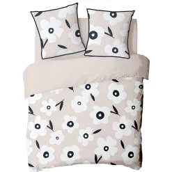 Parure de lit 2 personnes en coton 57 fils imprimé beige 240x220cm