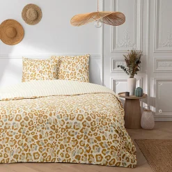 Parure de lit 2 personnes imprimé léopard réversible 260x240cm