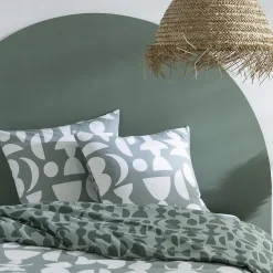 Parure de lit 2 personnes en coton 57 fils imprimé vert 240x220cm