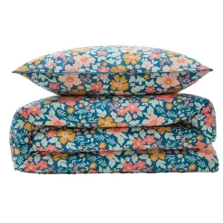 Parure de lit 2 personnes en coton 57 fils imprimé bleu 240x220cm