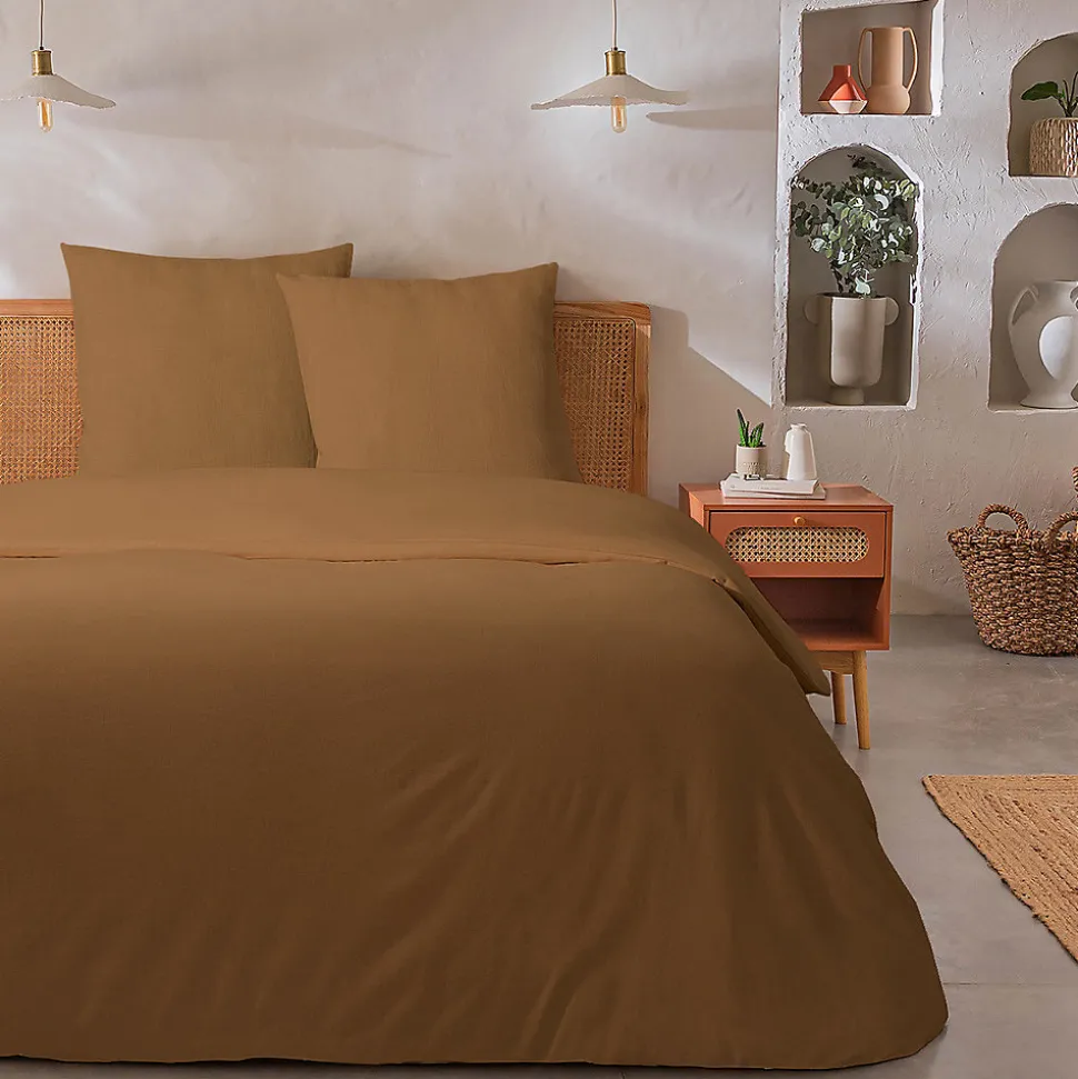 Parure de lit 2 personnes unie effet lin 260x240cm