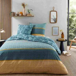 Parure de lit 2 personnes en coton 57 fils imprimé vert 240x220cm