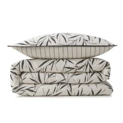 Parure de lit 2 personnes feuillage et rayures en coton 240x220cm