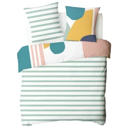 Parure de lit 2 personnes géométrique à rayures 240x220cm