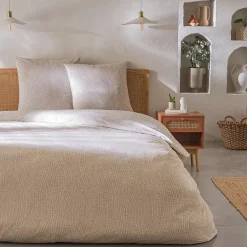 Parure de lit 2 personnes en coton 57 fils imprimé beige 260x240cm
