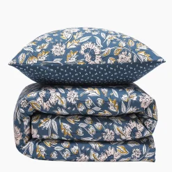 Parure de lit 2 personnes en percale 70 fils imprimé bleu