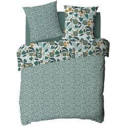 Parure de lit 2 personnes en coton 57 fils imprimé vert 260x240cm
