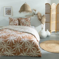 Parure de lit 2 personnes en coton 57 fils imprimé camel 240x220cm