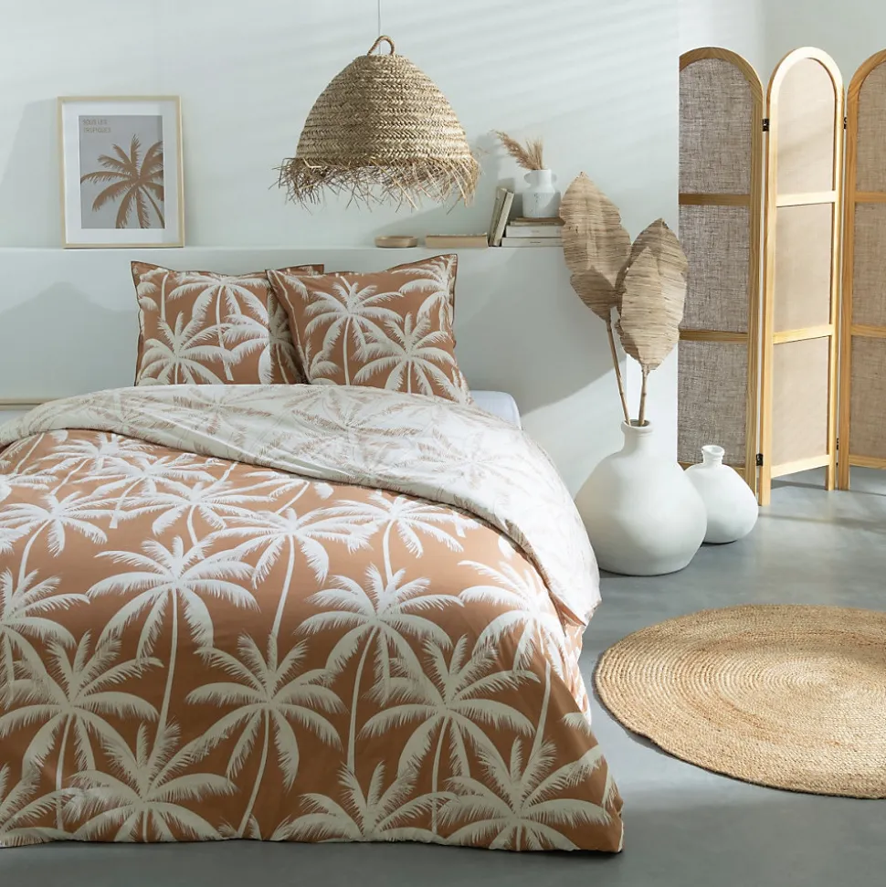 Parure de lit 2 personnes en coton 57 fils imprimé camel 240x220cm